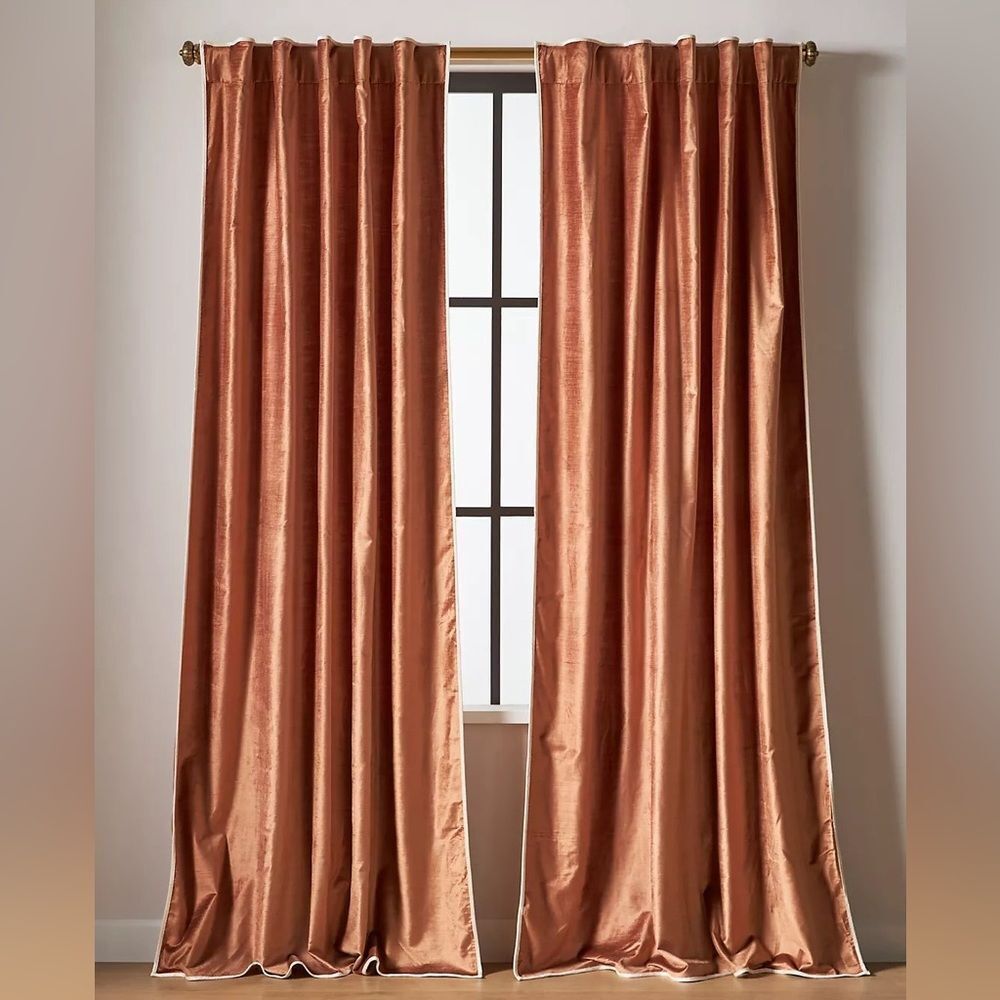 New Anthropologie Adelina Piped Velvet Woven Curtain 50”x96” One panel